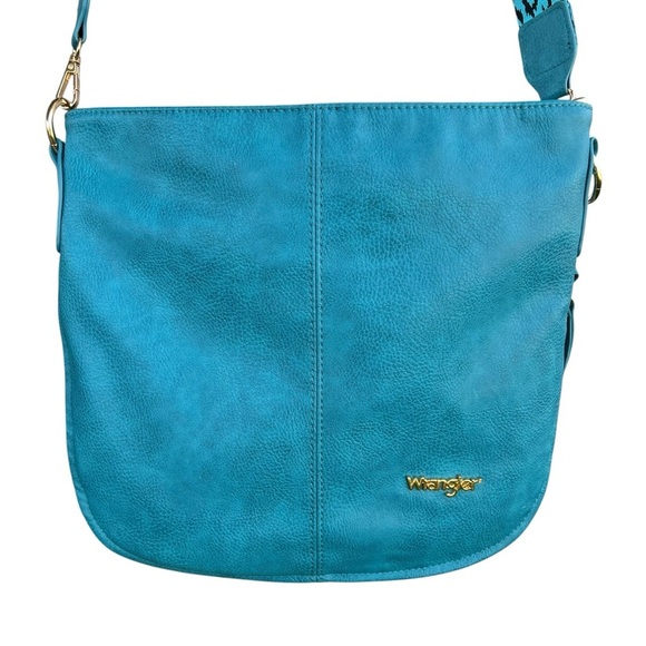 Wrangler Large Pebbled Crossbody Bag Leopard Guitar Strap Turquoise Black 14x12 - Picture 6 of 16